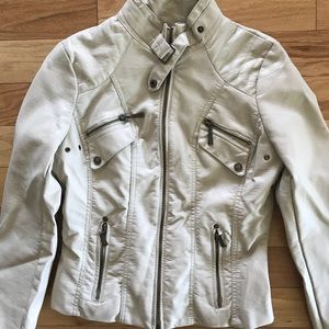 Cream Colored Faux Leather Jacket